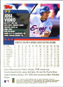 2000 Topps #77 Jose Vidro Back