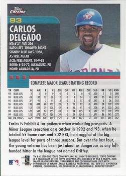 2000 Topps Chrome #93 Carlos Delgado Back