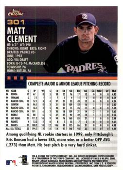 2000 Topps Chrome #301 Matt Clement Back