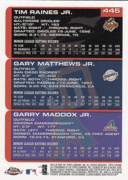2000 Topps Chrome #445 Tim Raines Jr. / Gary Matthews Jr. / Garry Maddox Jr. Back