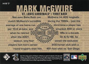 2002 Upper Deck Piece of History - 500 Home Run Club #HR7 Mark McGwire  Back