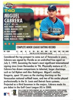 2000 Topps Chrome Traded & Rookies #T40 Miguel Cabrera Back