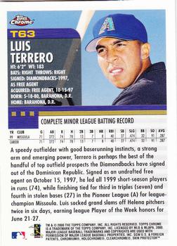 2000 Topps Chrome Traded & Rookies #T63 Luis Terrero Back