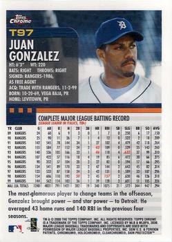 2000 Topps Chrome Traded & Rookies #T97 Juan Gonzalez Back