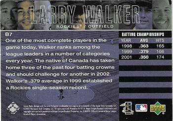 2002 Upper Deck Piece of History - Batting Champs #B7 Larry Walker  Back