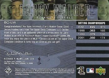 2002 Upper Deck Piece of History - Batting Champs Jersey #BC-LW Larry Walker Back
