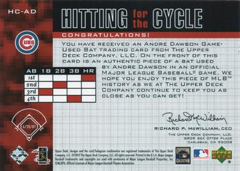 2002 Upper Deck Piece of History - Hitting for the Cycle Bats #HC-AD Andre Dawson  Back