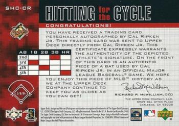 2002 Upper Deck Piece of History - Hitting for the Cycle Bats Signatures #SHCCR Cal Ripken Jr.  Back