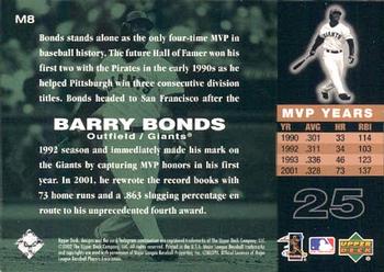 2002 Upper Deck Piece of History - MVP Club #M8 Barry Bonds  Back