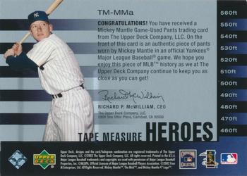 2002 Upper Deck Piece of History - Tape Measure Heroes Jersey #TM-MMA Mickey Mantle Back