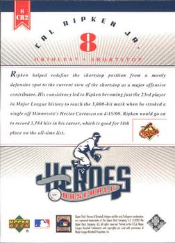 2002 Upper Deck Prospect Premieres - Heroes of Baseball: Cal Ripken Jr. #HCR2 Cal Ripken Jr.  Back