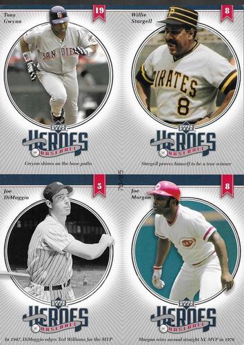 2002 Upper Deck Prospect Premieres - Heroes of Baseball Quad Box Toppers SN85 #NNO Tony Gwynn / Willie Stargell / Joe DiMaggio / Joe Morgan Front