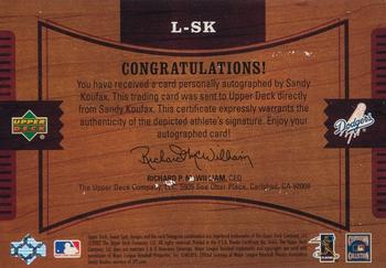 2002 Upper Deck Sweet Spot - Legendary Signatures #L-SK Sandy Koufax Back