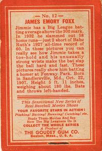 1937 Goudey Thum-Movies (R342) - Red #12 James Emory Foxx Back