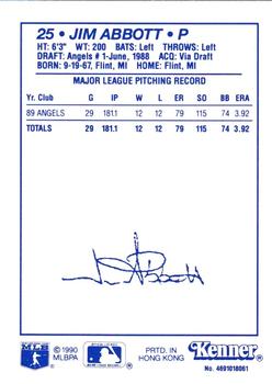 1990 Kenner Starting Lineup Cards Extended Series #4691018061 Jim Abbott Back