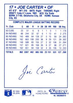 1990 Kenner Starting Lineup Cards Extended Series #5653002010 Joe Carter Back