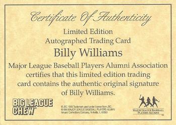 1996 Big League Chew Alumni Series - Certificates of Authenticity #NNO Billy Williams Front