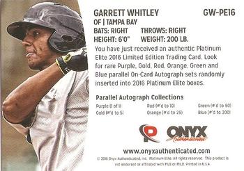 2016 Onyx Platinum Elite #GW-PE16 Garrett Whitley Back