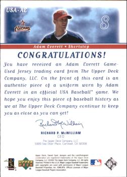 2002 Upper Deck Sweet Spot - USA Jerseys #USA-AE Adam Everett  Back