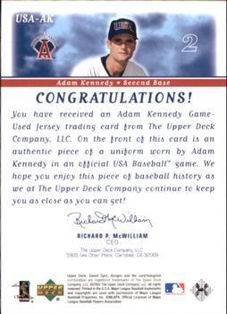 2002 Upper Deck Sweet Spot - USA Jerseys #USA-AK Adam Kennedy  Back