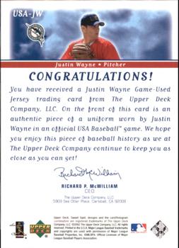 2002 Upper Deck Sweet Spot - USA Jerseys #USA-JW Justin Wayne  Back