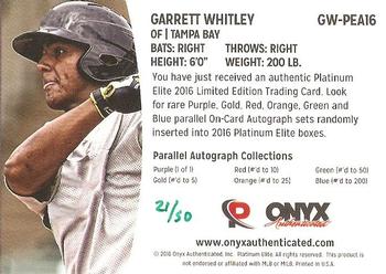 2016 Onyx Platinum Elite - Autograph Green #GW-PEA16 Garrett Whitley Back