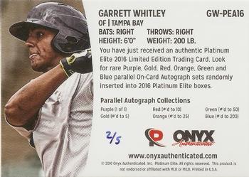 2016 Onyx Platinum Elite - Autograph Gold #GW-PEA16 Garrett Whitley Back