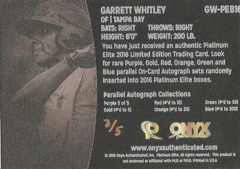 2016 Onyx Platinum Elite - Black Autograph Gold #GW-PEB16 Garrett Whitley Back