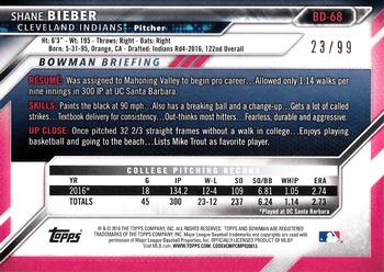 2016 Bowman Draft - Green Border #BD-68 Shane Bieber Back