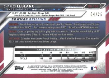 2016 Bowman Draft - Orange Border #BD-103 Charles Leblanc Back