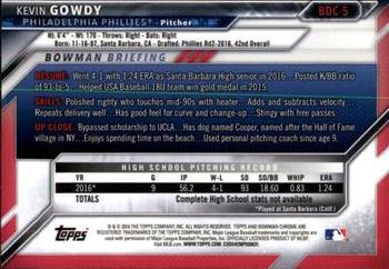 2016 Bowman Draft - Chrome #BDC-5 Kevin Gowdy Back