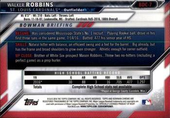 2016 Bowman Draft - Chrome #BDC-7 Walker Robbins Back