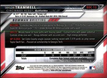 2016 Bowman Draft - Chrome #BDC-13 Taylor Trammell Back