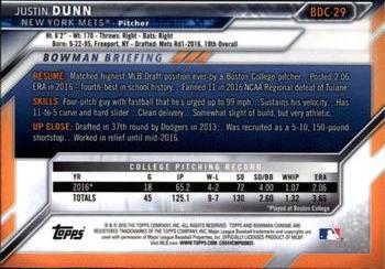 2016 Bowman Draft - Chrome #BDC-29 Justin Dunn Back