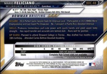 2016 Bowman Draft - Chrome #BDC-48 Mario Feliciano Back