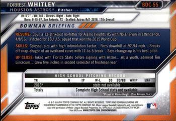 2016 Bowman Draft - Chrome #BDC-55 Forrest Whitley Back