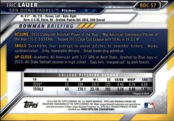 2016 Bowman Draft - Chrome #BDC-57 Eric Lauer Back