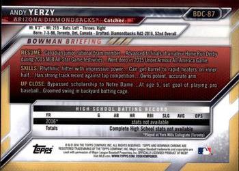 2016 Bowman Draft - Chrome #BDC-87 Andy Yerzy Back