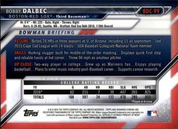 2016 Bowman Draft - Chrome #BDC-99 Bobby Dalbec Back