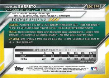 2016 Bowman Draft - Chrome #BDC-179 Franklin Barreto Back