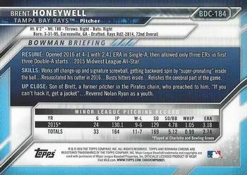 2016 Bowman Draft - Chrome #BDC-184 Brent Honeywell Back