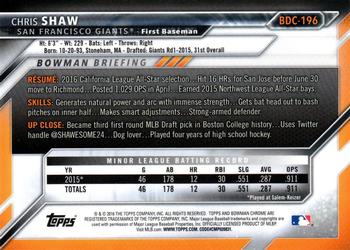 2016 Bowman Draft - Chrome #BDC-196 Chris Shaw Back