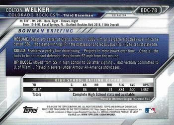 2016 Bowman Draft - Chrome Refractor #BDC-78 Colton Welker Back