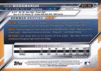 2016 Bowman Draft - Chrome Refractor #BDC-86 Colby Woodmansee Back