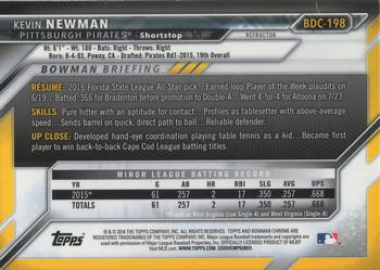 2016 Bowman Draft - Chrome Refractor #BDC-198 Kevin Newman Back