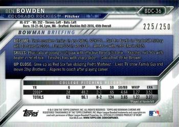 2016 Bowman Draft - Chrome Purple Refractor #BDC-36 Ben Bowden Back