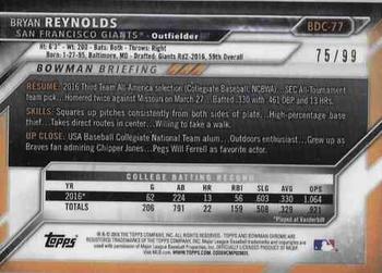 2016 Bowman Draft - Chrome Green Refractor #BDC-77 Bryan Reynolds Back