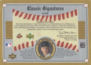 2002 Upper Deck Sweet Spot Classics - Signatures #S-CR Cal Ripken Jr. Back