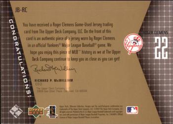 2002 Upper Deck Ultimate Collection - Game Jersey Tier 1 #JB-RC Roger Clemens  Back