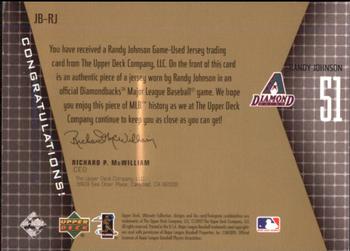 2002 Upper Deck Ultimate Collection - Game Jersey Tier 1 #JB-RJ Randy Johnson  Back